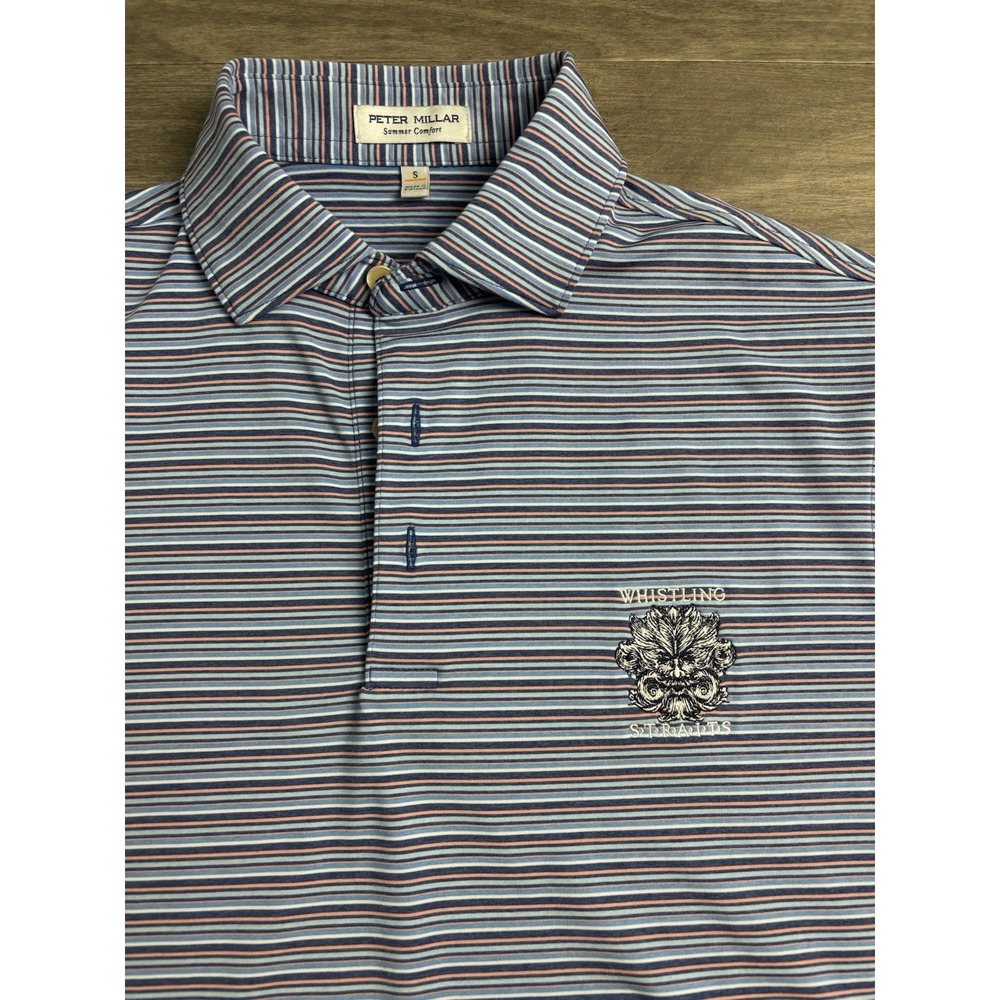 Peter Millar Whistling Straits Summer Comfort Mens Polo Shirt Striped Sz S Blue